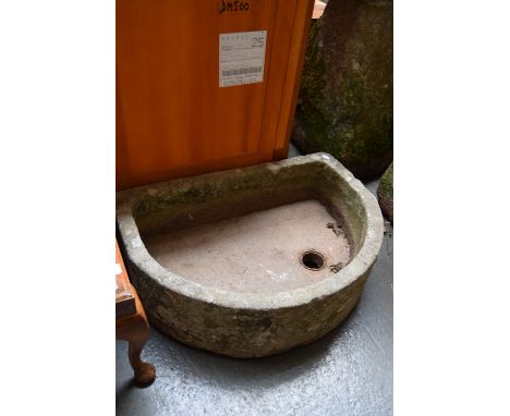 A composite stone demi lune trough/planter with drainage hole 51 x 71cm