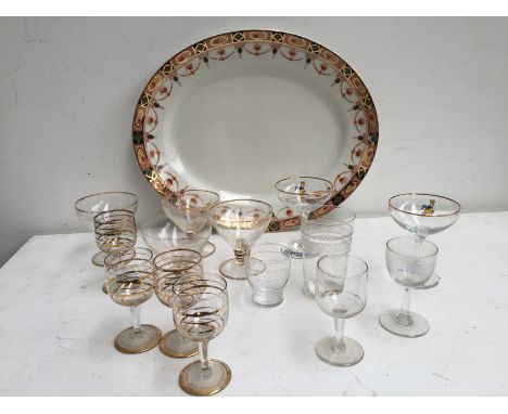 A mixed lot of ceramics and glass including various glasses and a ceramic platter