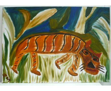James Moynahan, Abstract portrait of a tiger, unframed, oil on canvas, dated 2015 70 x 100cm