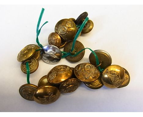 Military Buttons (23) WWI/II Period including: Highland Light Infantry, Norfolk Yeomanry, Royal Irish Regiment, Fifth Royal I