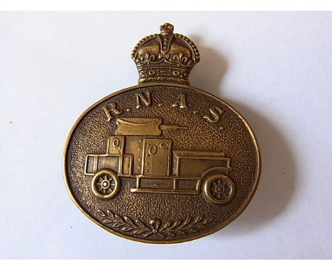 Royal Naval Air Service Armoured Car Section WWI Cap badge (Gilding-metal, slider) maker J.R. Gaunt, the bronzing has been po