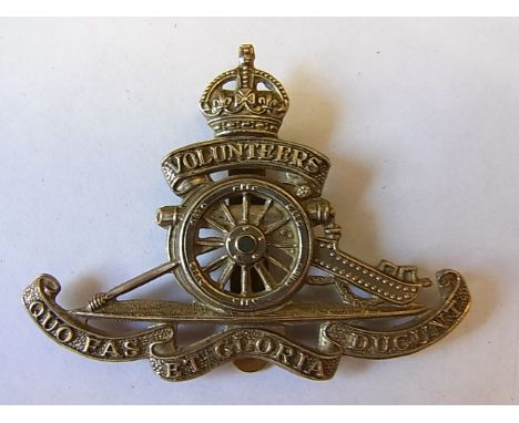 Royal Artillery (Volunteers) WWI Territorial Forage-Cap badge, KC (White-metal, slider) K&K: 845. Maker J.R. Gaunt
