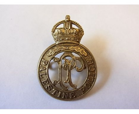 British Army Palestine Police WWII Cap badge, KC (White-metal, lugs) Scarce