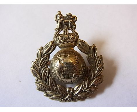 Royal Marines Corps WWII Officers Forage cap badge (White-metal, lugs) K&K: 1097
