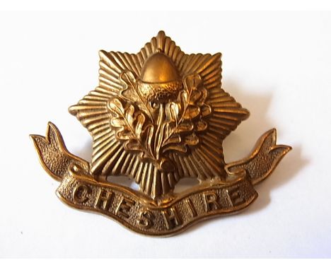The Cheshire Regiment WWI economy issue cap badge (All brass, lugs) K&K: 621