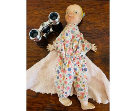 GLOVE PUPPET "POLLY PIGTAIL", PLUS SMALL PAIR OF OPERA GLASSES

 