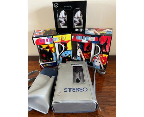 FREDDIE MERCURY MUG AND COASTER SET, BEATLES MUG AND COASTER SET, ELVIS SALT &amp; PEPPER, SANYO WALKMAN PLAYER STEREO