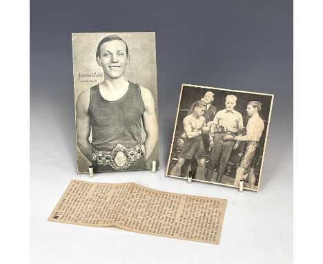 An American Jimmy Wilde postcard circa 1921 and an associated newspaper clipping.Jimmy Wilde was a Welsh flyweight boxing pro
