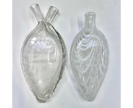 A Victorian glass double flask, engraved with a dog and inscribed 'John Wilson Tweedmouth 1879', height 23.5cm, together with