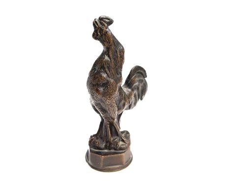 An Elkington &amp; Co bronze car mascot, circa 1920, modelled as a cockerel, impressed mark, height 12cm.Condition report: Ge