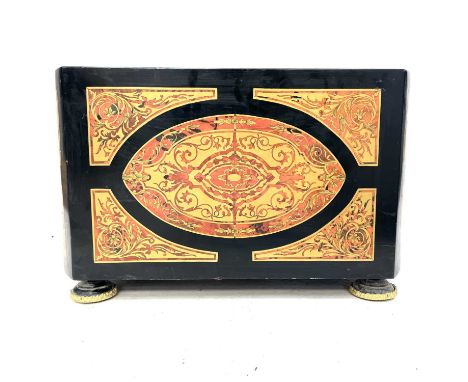 An ebonised and simulated boulle planter, late 20th century, with printed decoration and gilt mounted feet, with metal liner,