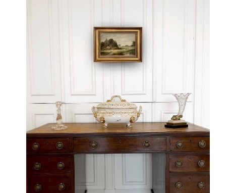 A late 19th century mahogany twin pedestal writing desk, with inset leather skiver and an arrangement of nine drawers, height