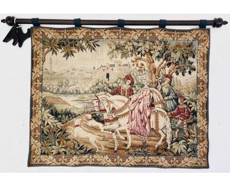 A La Tapisserie a la Chase Royale a French made Franklin Mint tapestry, with pole and attachments, 115cm x 91cm.