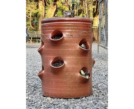 A salt glaze strawberry planter, Errington Reay &amp; Co Ltd Bardon Mill, height 48cm diameter 38cmCondition report: No condi