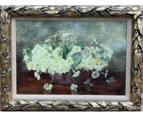 R ThomsonA bowl of primroses, signed and dated 1908, oil on canvas, 21.5 X 31.5cm.Alan Bennett (1930-2021) was an enormously 