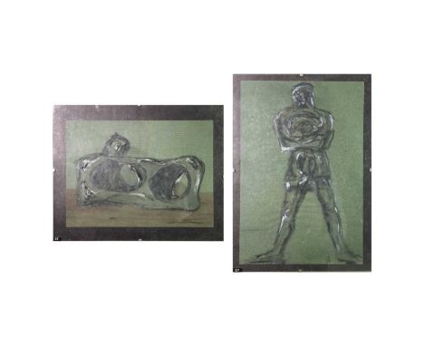 June Barrington-Ward 1922-2002Two abstract figure studiesmixed media on paper27x18.5cm, 18.5x26cmProvenance: From the Estates