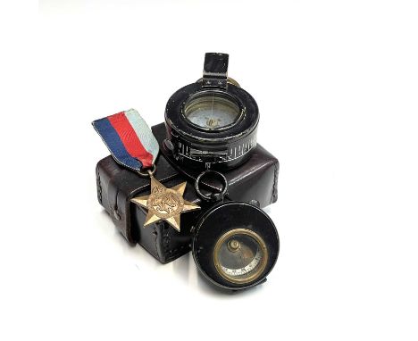 A WWII lacquered brass compass by F.Barker &amp; Son 1932? Ltd London 1939 broad arrow mark B132, together with a 'The 1939-1