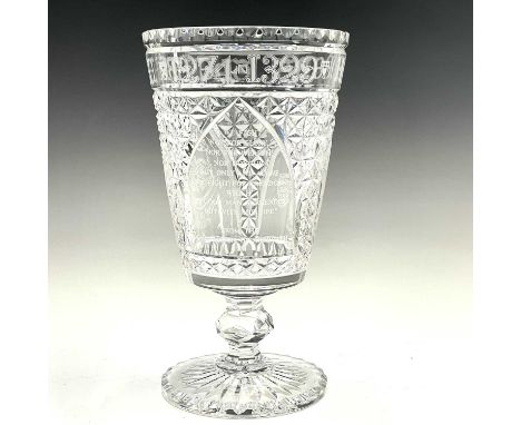 A Limited edition Malvernshire Art lead crystal 'Bruce Commemorative Chalice' copy number 21/500, with certificates in presen
