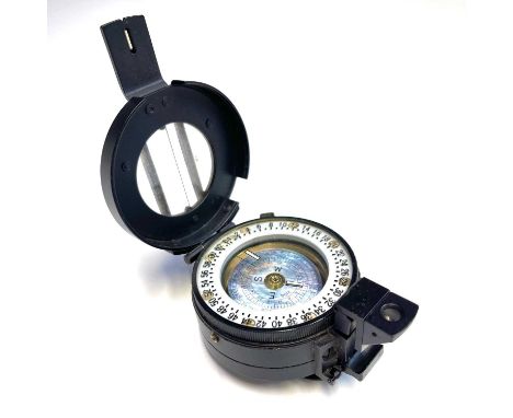 A Francis Barker M-73 black prismatic MILSPEC compass with a mother of pearl dial.