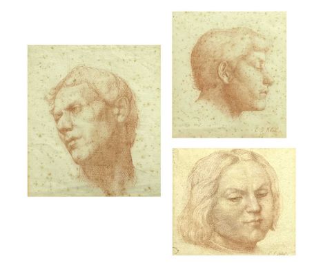C. S. ABELThree 19th century Conte portrait sketches, two signed.23 x 19cm.