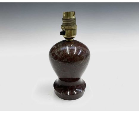 A Cornish serpentine baluster lamp base, height 18cm.Condition report: there are two very small chips to the middle part of t