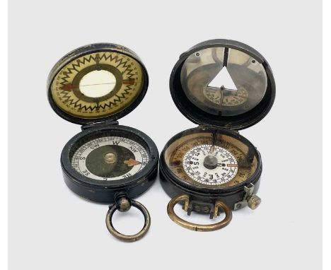A WWI brass compass by S. MORDAN &amp; Co stamped with a broad arrow, 6054 1918, together with a Short &amp; Mason Ltd makers