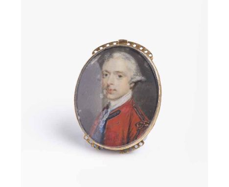 FINE EIGHTEENTH CENTURY HAND PAINTED PORTRAIT BROOCH 
depicting a gentleman, signed 'B.C' and dated 1768, unmarked