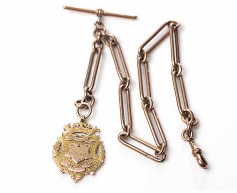 FIFTEEN CARAT GOLD RENFREWSHIRE CHALLENGE CUP MEDAL
won by J. Goudie, Abercorn FC, hallmarked, on a nine carat gold albert ch