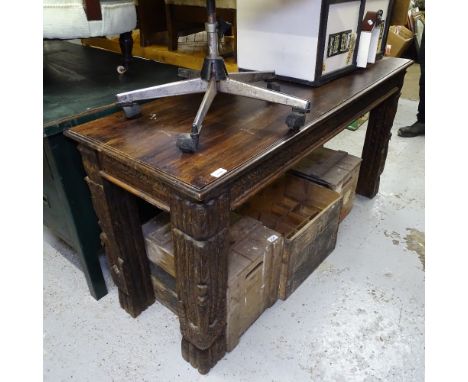 A rectangular hardwood console table, on relief carved legs, L150cm, H76cm, D55cm 