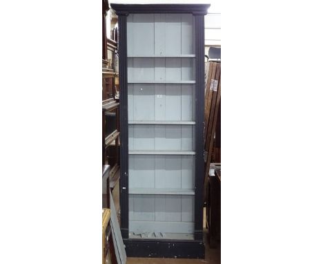A tall painted pine open bookcase with adjustable shelves, W76cm, H216cm, D25cm, shelf depth 14cm 