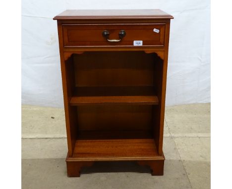 A reproduction ebony-strung yew wood cabinet with drawer and open shelf, with bracket feet, W51cm, H82cm, D30cm 