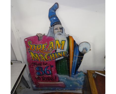 A Vintage painted fairground ride advertising panel "Dream Machine", W117cm, H180cm 