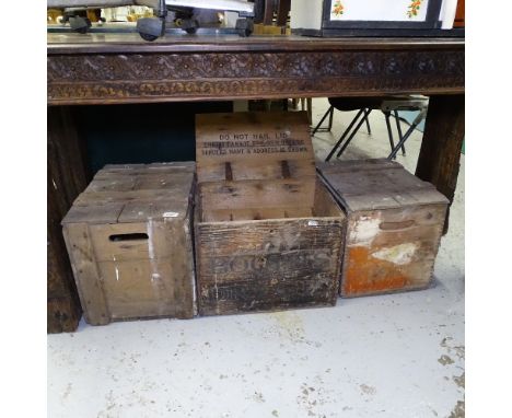 3 Vintage pine bottle crates 