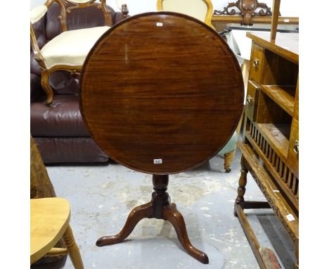 19th century mahogany tilt dish-top table, with bird cage mechanism, on tripod legs, W74cm 