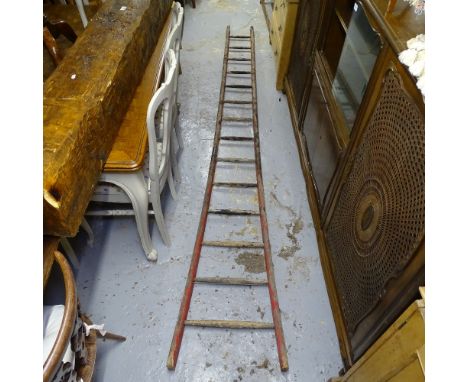 A Vintage painted pine apple picker's ladder, L305cm 