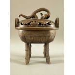 Asiatika Räuchergefäß Bronze Koro wohl China, Drache, ca. 16cm hoch