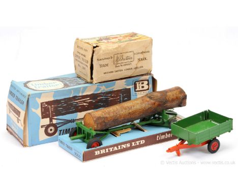 Britains - Farm Series - Set 130F - Tipping Trailer [1958 Issue], comprising: Green Trailer with Orange Shaft, Hubs [Hay Rack