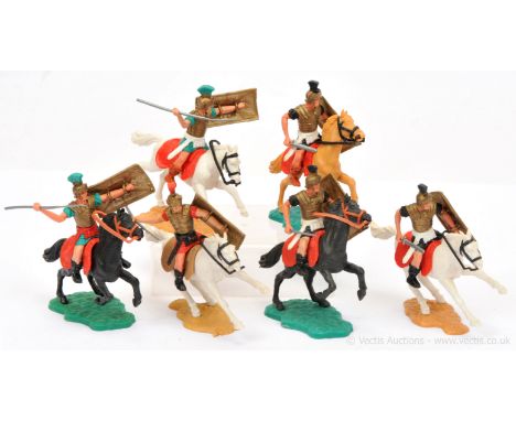 Timpo swoppets - Series 18 - Romans, circa, 1972, comprising: 6 x Mounted Romans - Green, Red &amp; Black Variants [All have 