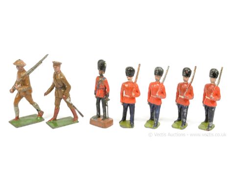 Britains,  comprising: Large scale [80mm] - WW1 Officer, WW1 Infantryman, 4 x Marching Foot Guards [75mm] &amp; King George V