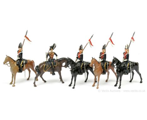 Britains - Set 24 - 9th [Queen's] Royal Lancers [1954 version], comprising: 1 x Officer Turned in Saddle with Drawn Tin Sabre