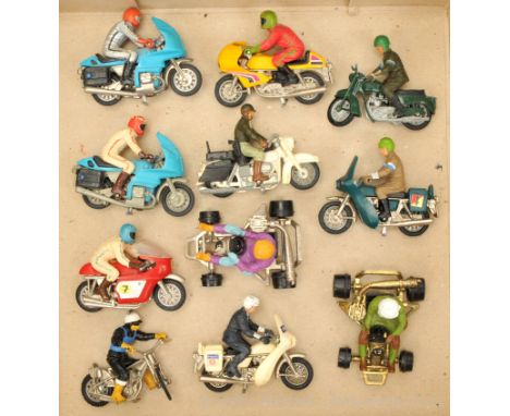 Britains Motorcycles Series, 1970's Issues, comprising: 11 x Assorted M/C Types. Includes: Go-Carts, Military Dispatch Rider,