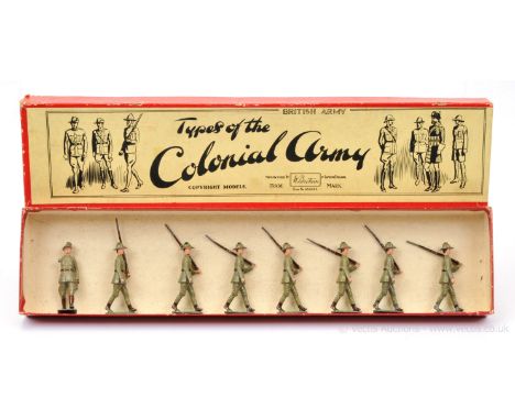 Britains - Set 1544 - Australian Infantry [1937 version], comprising: Officer Marching Empty Handed [arm missing] &amp; 7 x I