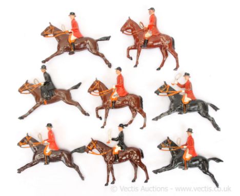Britains - Hunting Series [Pre / Post War versions], comprising: 2 x Mounted Huntswomen &amp; 6 x Mounted Huntsmen [1 crop da