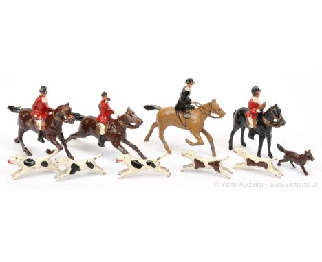 Pixyland Kew - Village Range - Fox Hunters, comprising: Huntsmen on Horse in Top Hat, Huntsman in Cap Blowing Hunting Horn, H
