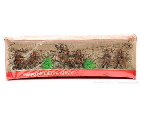 Timpo - Modern Army Series - Ref: 6/8 - Infantry Set, [1960's issue], comprising: 6 x Khaki Infantry &amp; 2 x Shrub Accessor