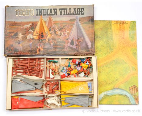 Timpo - Set 258 - Indian Village Set, [1970 issue], comprising: full Colour Card Play Sheet, 2 x Tepees [large size versions]