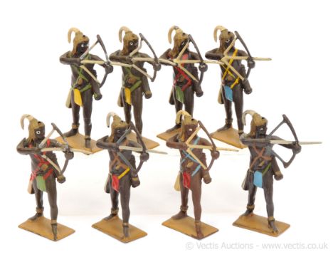 Britains - Set 202 - Togoland Warriors [1930's Issue], comprising: 8 x Native Warriors with Bows and Arrows [one arrow missin