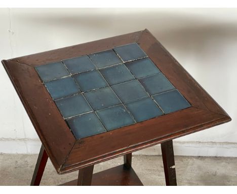 A pair of Edwardian 2 tier tables with tile tops. 45x45x72cm 