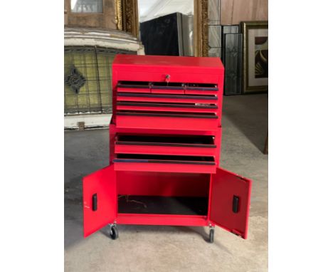 A tall metal 2 piece tool chest. 62x29.5x103cm 