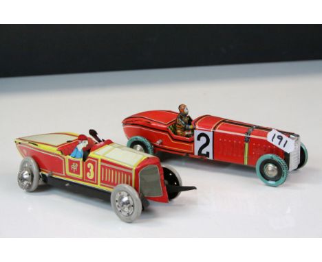 Two Tin Plate Clockwork Vintage Style Racing Cars